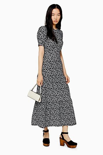 Topshop Black And White Daisy Tiered Dress