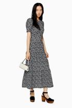 Topshop Black And White Daisy Tiered Dress