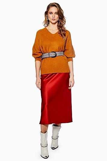 Topshop Satin Bias Midi Skirt