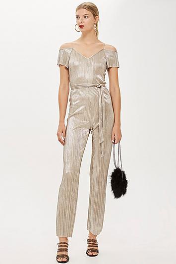 Topshop Metallic Plisse Jumpsuit