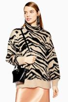 Topshop Moving Zebra Print Funnel Jumper