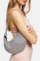 Topshop Shaz Silver Diamante Slouch Shoulder Bag