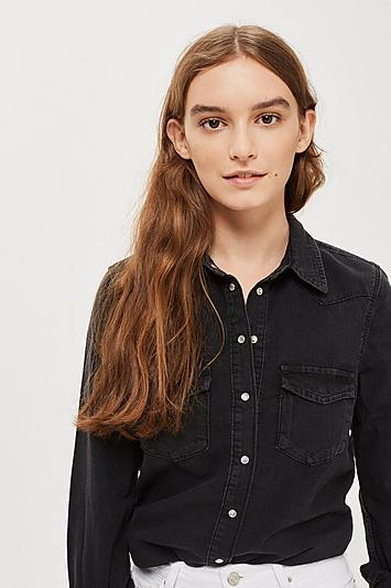 Topshop Fitted Denim Western Shirt