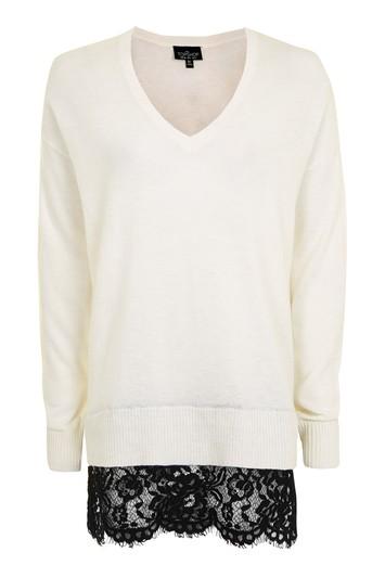 Topshop Tall Longline Lace Hem Knitted Jumper