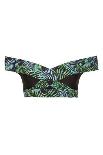 Topshop *fuller Bust Palm Bardot Swim Top By Wolf & Whistle