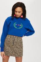 Topshop Half Zip Leopard Print Denim Skirt