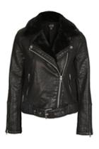 Topshop Faux Leather Fur Biker Jacket