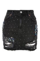 Topshop Moto Diamond Shape Embellished Denim Skirt