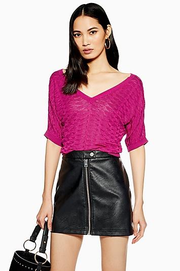 Topshop Textured Wide V-neck Crop Jumper