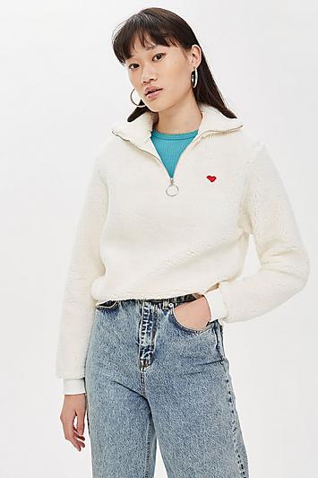 Topshop Petite Heart Zip Funnel Sweatshirt