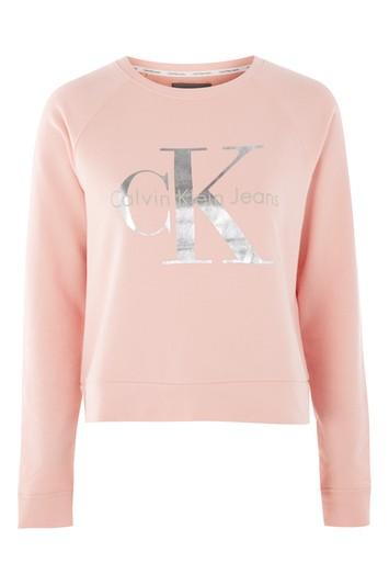 Topshop Foil Logo Crew Sweatshirt By Calvin Klein