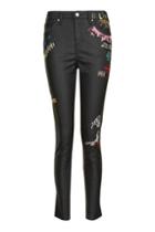 Topshop Moto Scribble Embroidered Coated Jamie Jean