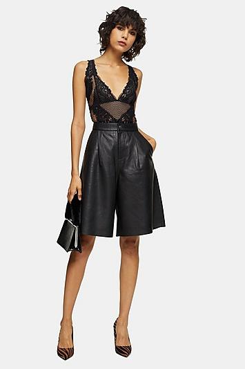 Topshop Black Leather Culottes