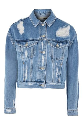 Topshop Moto Fitted Ripped Denim Jacket