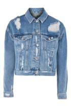 Topshop Moto Fitted Ripped Denim Jacket