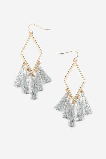 Topshop Diamond Shape Silver Tassel Earrings
