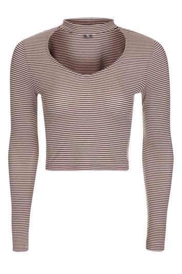 Topshop Stripe Long Sleeve Choker Top