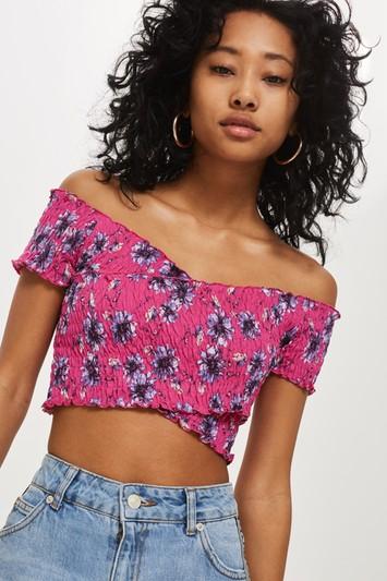 Topshop Petite Shirred Cross Front Top