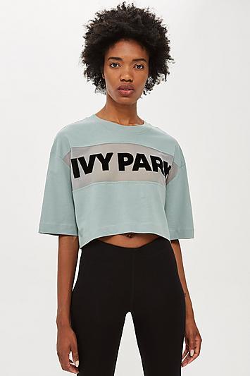 Topshop Sheer Flock Logo Crop T-shirt By Ivy Park