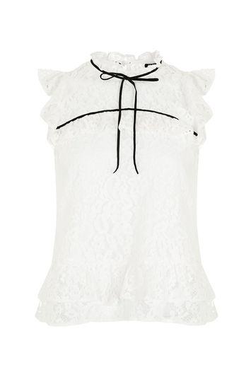 Topshop Short Sleeve Lace Ruffle Top