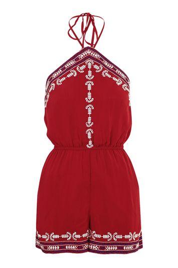 Topshop Tall Embroidered High-neck Playsuit