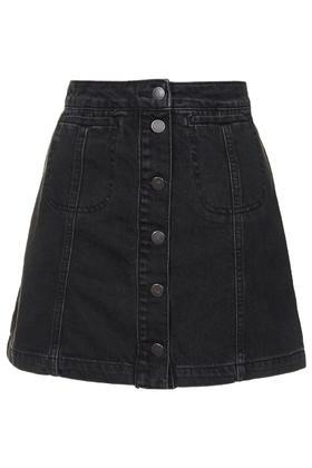 Topshop Petite Moto Black Button Front Skirt