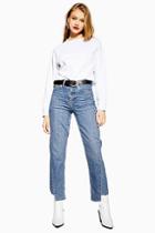 Topshop Mid Stone Twist Hem Straight Leg Jeans