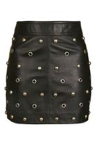 Topshop Stud Front Leather Skirt