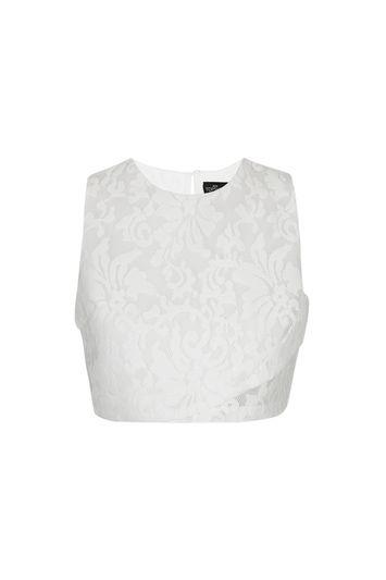 Topshop Petite Floral Airtex Crop