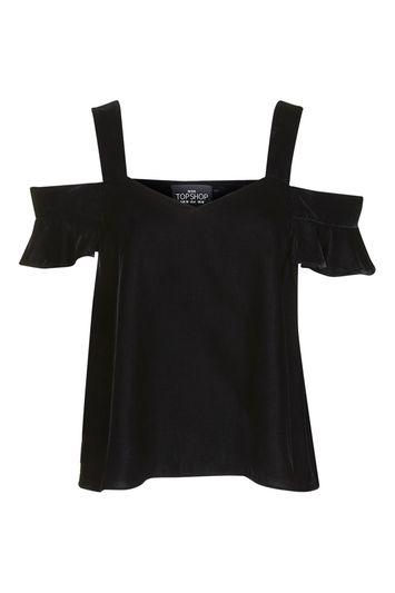 Topshop Petite Velvet Polly Bardot Top