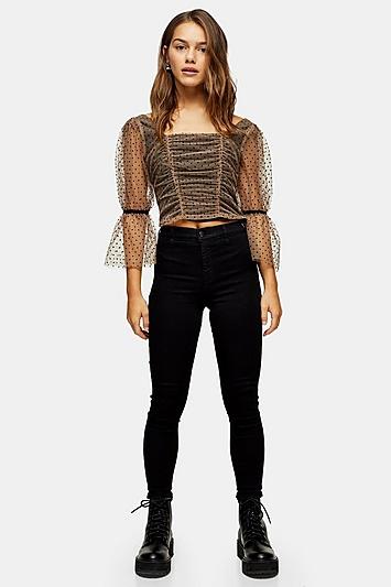 Topshop Petite Black Belt Loop Joni Jeans