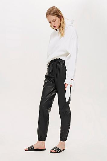 Topshop *leather Drawcord Joggers By Boutique