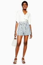 Topshop Blue Stripe Shorts With Linen