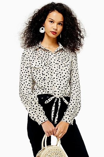 Topshop Spot Drawstring Blouse