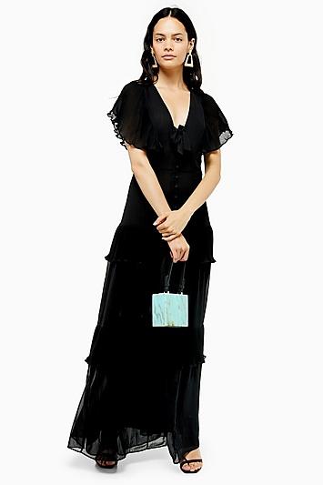Topshop Black Pleated Maxi Dress