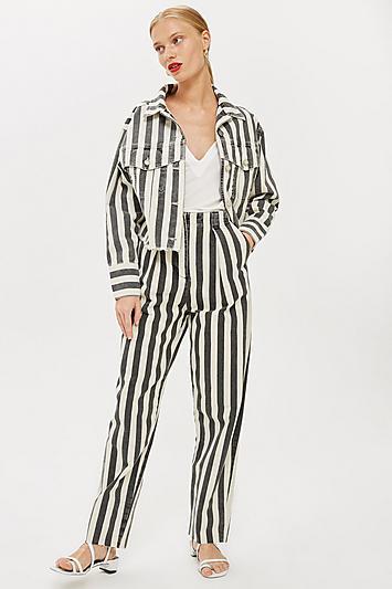 Topshop *pleated Stripe Jeans By Boutique