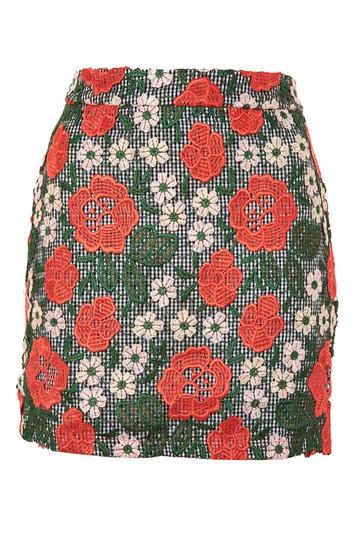Topshop Rose Lace Gingham Mini Skirt