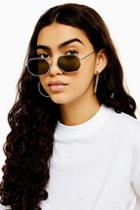 Topshop Katy Gold And Brown Heptagon Sunglasses
