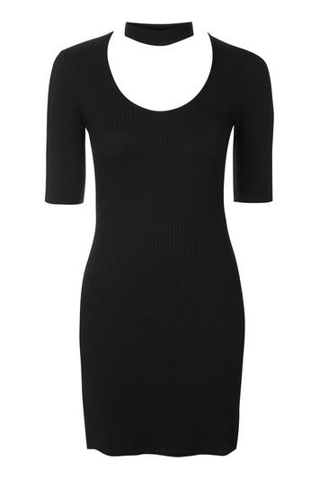 Topshop Choker Neck Ribbed Mini Dress