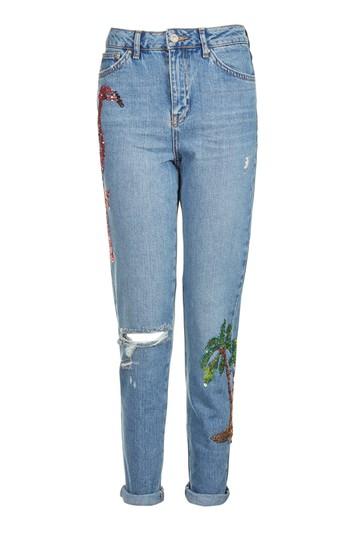 Topshop Moto Flamingo Sequin Mom Jeans