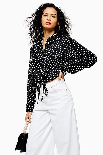 Topshop Tall Spot Drawstring Blouse