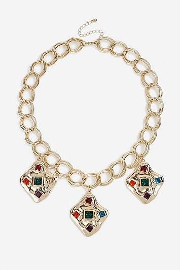 Topshop *mixed Gem Square Drop Collar Necklace