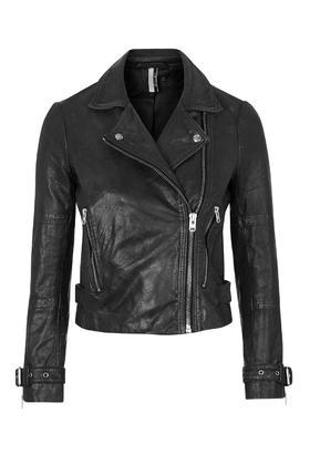 Topshop Washed Leather Biker Jacket