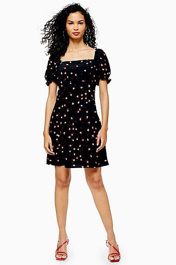 Topshop Tall Palermo Ditsy Floral Square Neck Tea Dress