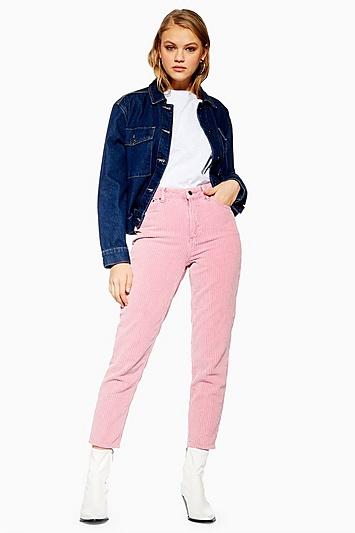 Topshop Acid Pink Corduroy Mom Jeans