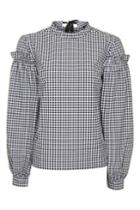Topshop Petite Gingham Mutton Sleeve Top