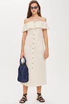 Topshop Tall Linen Midi Bardot Dress