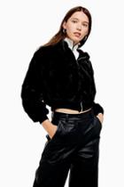 Topshop Black Faux Fur Zip Hoodie