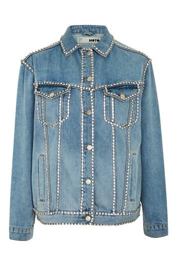 Topshop Moto Crystal Seam Denim Jacket