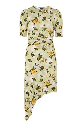 Topshop Ruched Floral Print Midi Shift Dress